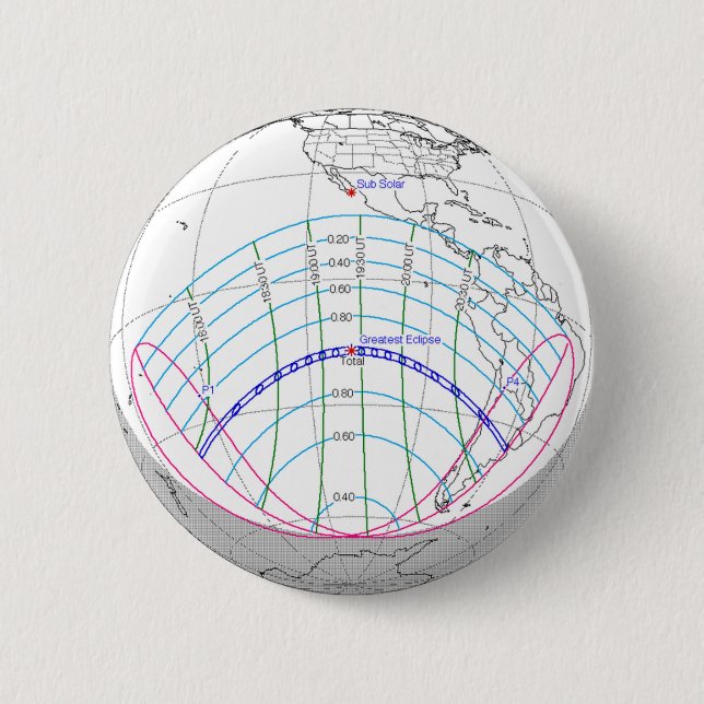 Total Solar Eclipse 2019 Global Path 2 Inch Round Button (Front)