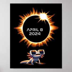 Total Solar Eclipse 2024 Axolotl In Astronomy Glas Poster