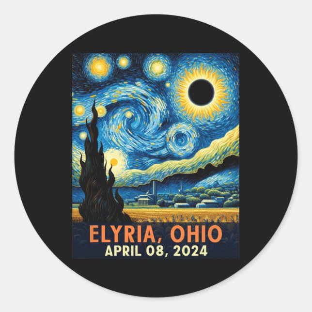 Total Solar Eclipse 2024 Elyria Ohio Starry Night  Classic Round Sticker (Front)