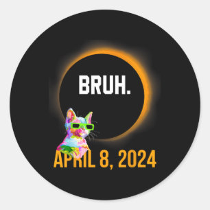 Total Solar Eclipse 2024 Fun Cat Saying Bruh Meme  Classic Round Sticker