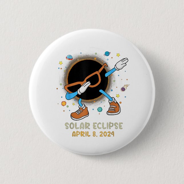 Total Solar Eclipse 2024 Funny Dabbing For Kids To 2 Inch Round Button (Front)