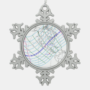 Total Solar Eclipse 2024 Global Path Snowflake Pewter Christmas Ornament