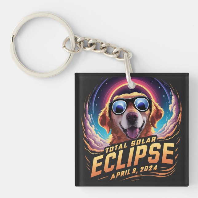 Total Solar Eclipse 2024 Golden Retriever Lover Keychain (Front)