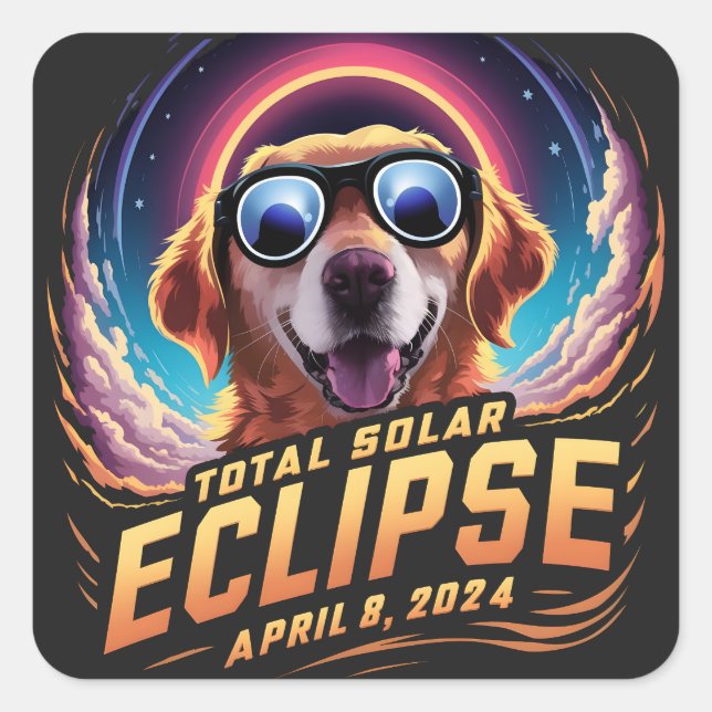 Total Solar Eclipse 2024 Golden Retriever Lover Square Sticker (Front)