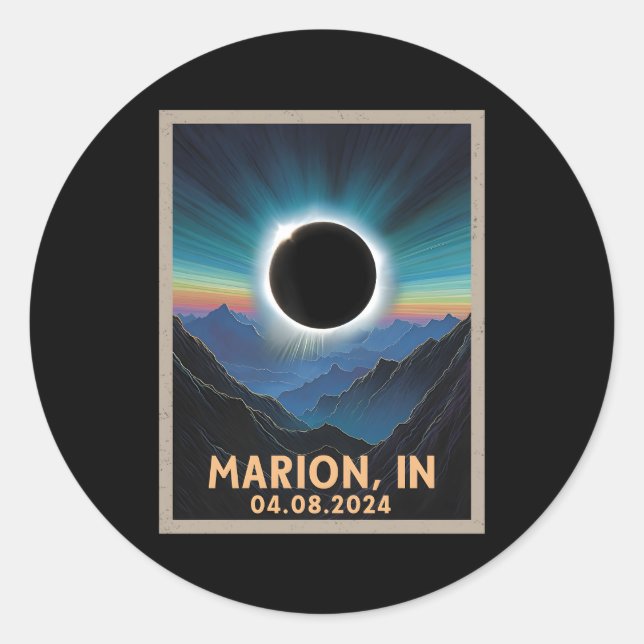 Total Solar Eclipse 2024 Marion Indiana Classic Round Sticker (Front)