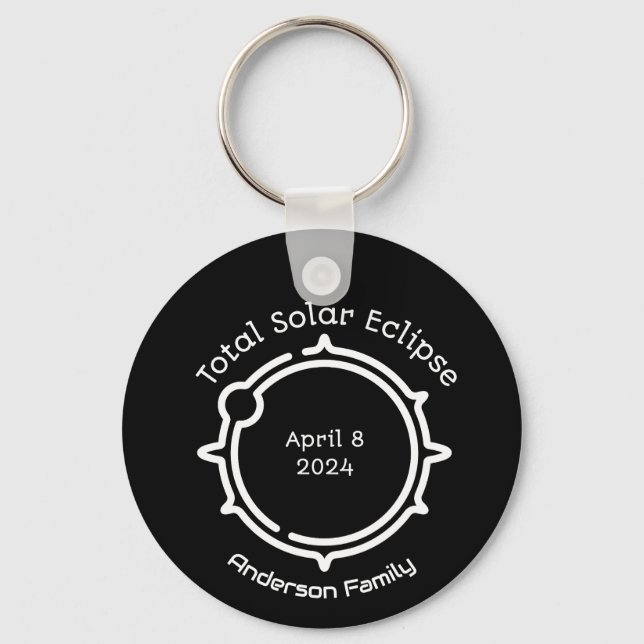 Total Solar Eclipse 2024 Modern Minimal Black  Keychain (Front)