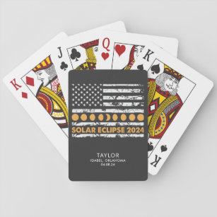 Total Solar Eclipse 2024 Monogram Name, City State Playing Cards