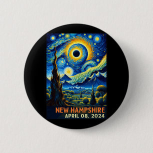 Total Solar Eclipse 2024 New Hampshire Starry Nigh 2 Inch Round Button