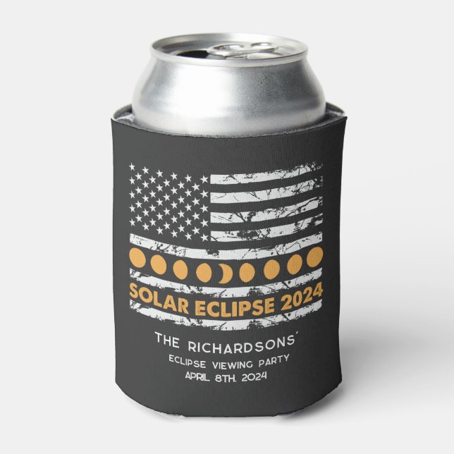Total Solar Eclipse 2024 Personalized Patriotic Can Cooler (Can Front)