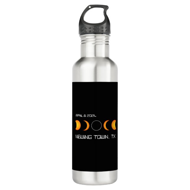 Total Solar Eclipse 2024 Personalized Town Memory 710 Ml Water Bottle (Front)