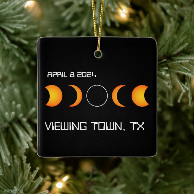 Total Solar Eclipse 2024 Personalized Town Memory Ceramic Ornament (Tree)