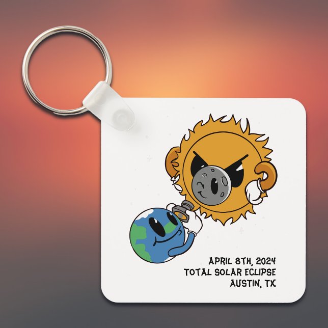 Total Solar Eclipse 2024 Photobomb Custom Location Keychain (All text is editable, customize with your city/state or edit as required)