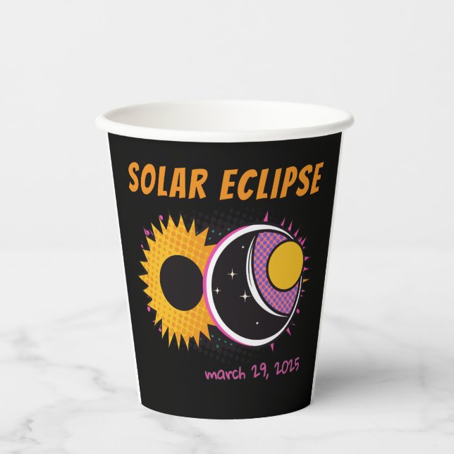 Total solar eclipse 2024 pop art design paper cups (Front)