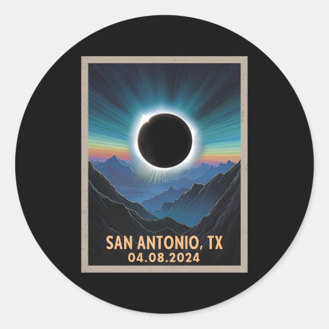 Total Solar Eclipse 2024 San Antonio Texas Classic Round Sticker (Front)
