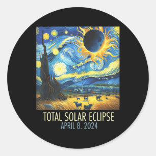 Total Solar Eclipse 2024 Starry Night Painting Van Classic Round Sticker