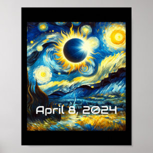 Total Solar Eclipse 2024 Starry Night Painting Van Poster