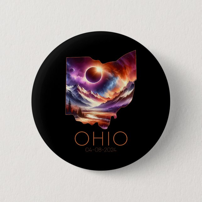 Total Solar Eclipse 2024 State Ohio Totality April 2 Inch Round Button (Front)