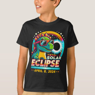 Total Solar Eclipse 2024 T-rex Wearing Solar Glass T-Shirt