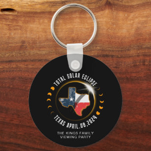Total Solar Eclipse 2024 Texas State Family Name Keychain