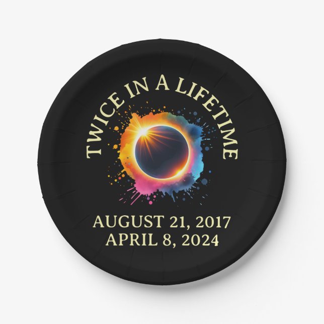 Total Solar Eclipse 2024 Twice In A Lifetime  Paper Plate (Front)
