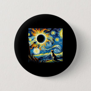 Total Solar Eclipse 2024 Van Gogh Starry Night Cat 2 Inch Round Button