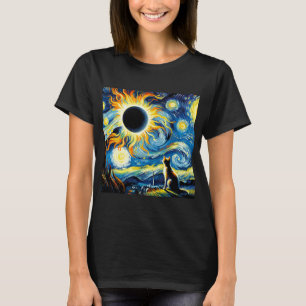 Total Solar Eclipse 2024 Van Gogh Starry Night Cat T-Shirt