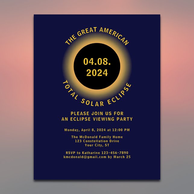 Total Solar Eclipse 2024 Viewing Party Invitation Postcard (Add details of your event to personalize)