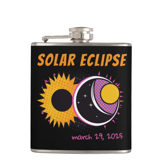 Total solar eclipse 2025 pop art design hip flask (Front)