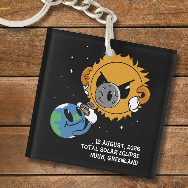 Total Solar Eclipse 2026 Greenland Photobomb Keychain (Change city, or other text, to personalize.  Matching items available)