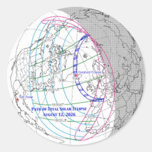 Total Solar Eclipse 2026 Map Classic Round Sticker