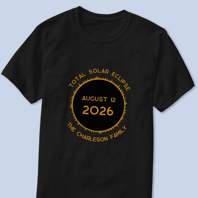 Total Solar Eclipse 2026 Personalized T-Shirt (Total Solar Eclipse August 12 2026 Greenland Iceland Spain personalized name t-shirt)