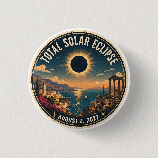 Total Solar Eclipse 2027  1 Inch Round Button (Front)