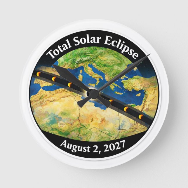 Total Solar Eclipse 2027 Map Round Clock (Front)