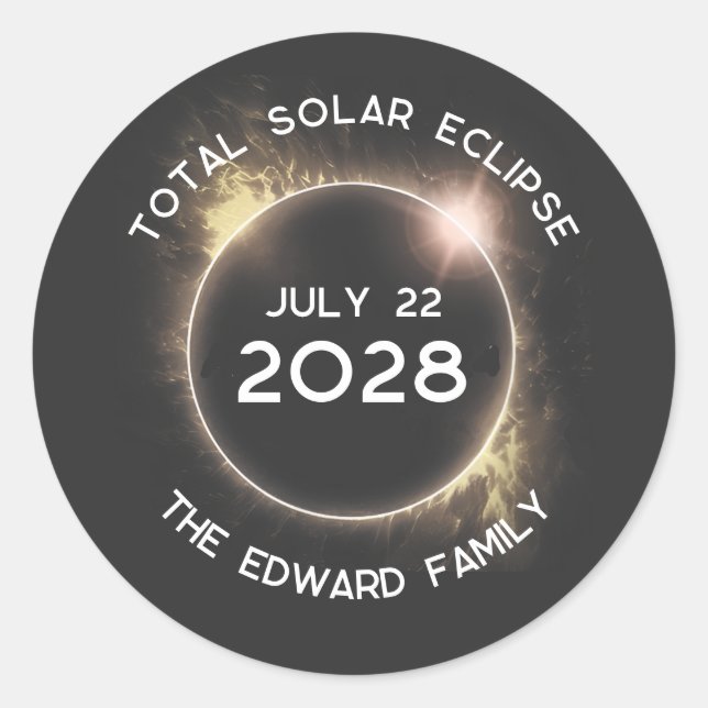 Total Solar Eclipse 2028 Personalized Classic Round Sticker (Front)