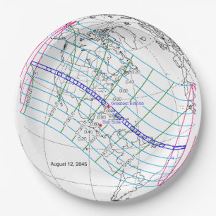 Total Solar Eclipse 2045 Global Path Paper Plate