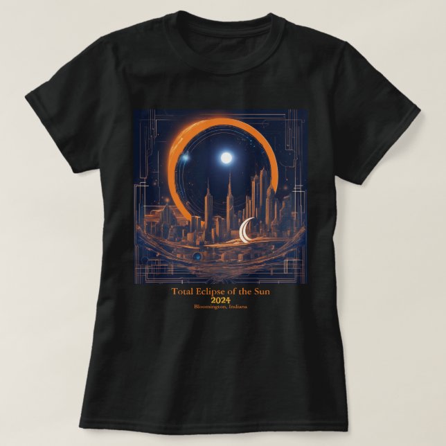 Total Solar Eclipse 2 Sides YOUR Text Cityscape T-Shirt (Design Front)