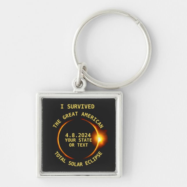 Total Solar Eclipse 4.8.2024 USA Custom Text Keychain (Front)