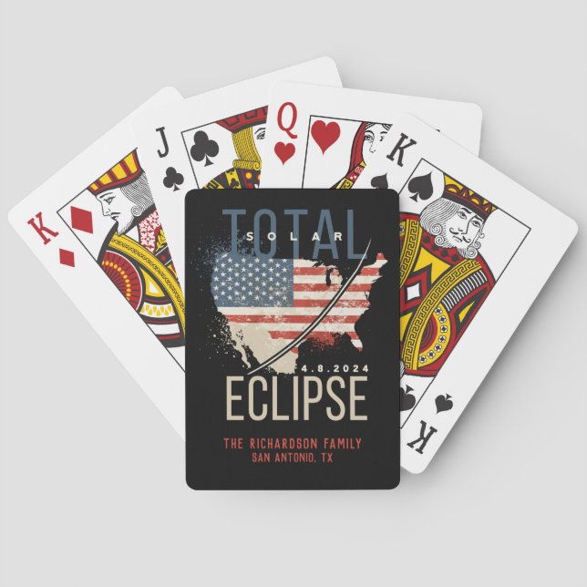 Total Solar Eclipse 4.8.2024 USA Map Personalized Playing Cards (Back)