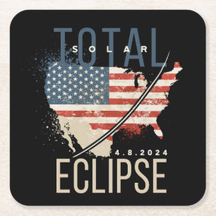 Total Solar Eclipse 4.8.2024 USA Map Personalized Square Paper Coaster