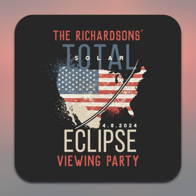 Total Solar Eclipse 4.8.2024 USA Map Personalized Square Sticker (Add Family Name/ Event type to customize, or add other text)