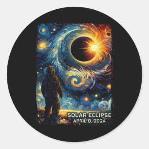 Total Solar Eclipse America Sasquatch Starry Night Classic Round Sticker