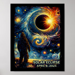 Total Solar Eclipse America Sasquatch Starry Night Poster