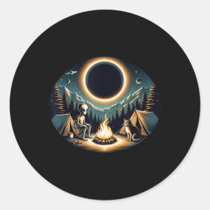Total Solar Eclipse April 2024 Alien Cat Camping O Classic Round Sticker