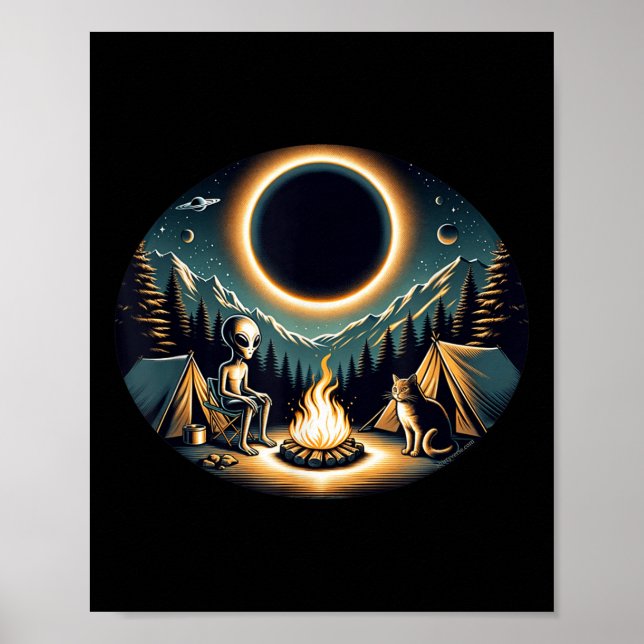 Total Solar Eclipse April 2024 Alien Cat Camping O Poster (Front)