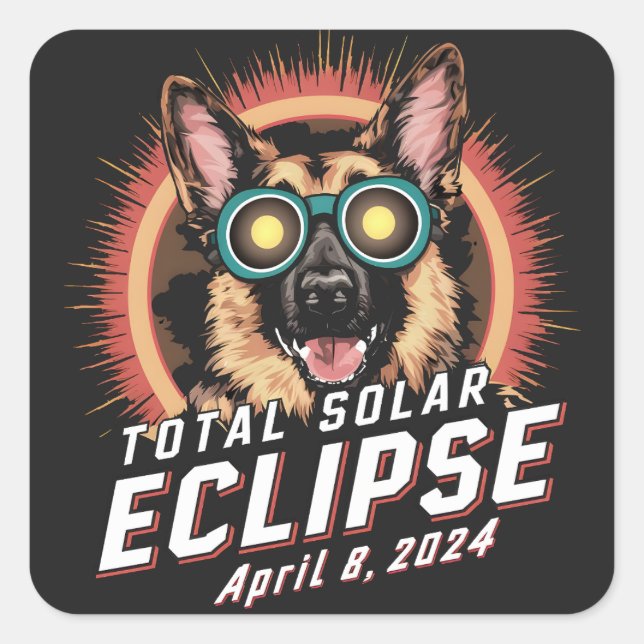 Total Solar Eclipse April 2024 German Shepherd Dog Square Sticker (Front)
