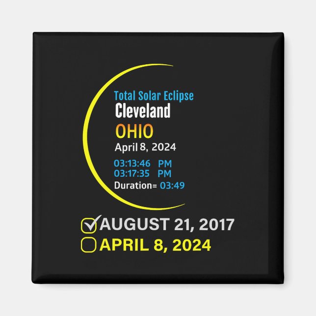 Total Solar Eclipse April 8 2024 Ohio Cleveland  Magnet (Front)