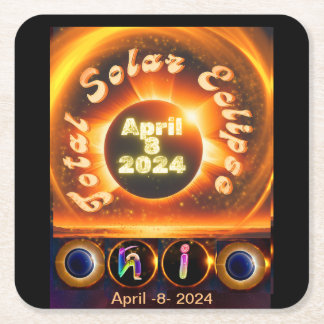 Total Solar Eclipse, April 8, 2024 -Ohio Square Paper Coaster