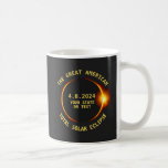 Total Solar Eclipse April 8 2024 USA, Custom Text Coffee Mug<br><div class="desc">Get ready for the Great American total solar eclipse on April 8 2024. This cool coffee mug is perfect for an eclipse viewing party gift and can be customized with your state or custom text. The design features a dark silhouette of the moon obscuring the sun with an orange glow....</div>