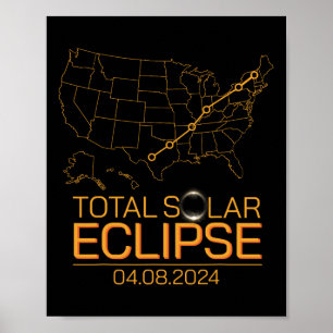 Total Solar Eclipse April 8 2024 Usa Map Totality Poster