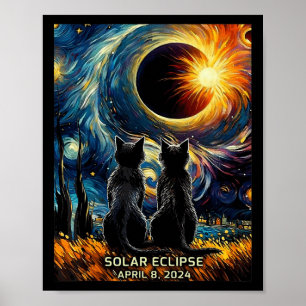 Total Solar Eclipse April 8 2024 Van Gogh Cat Love Poster